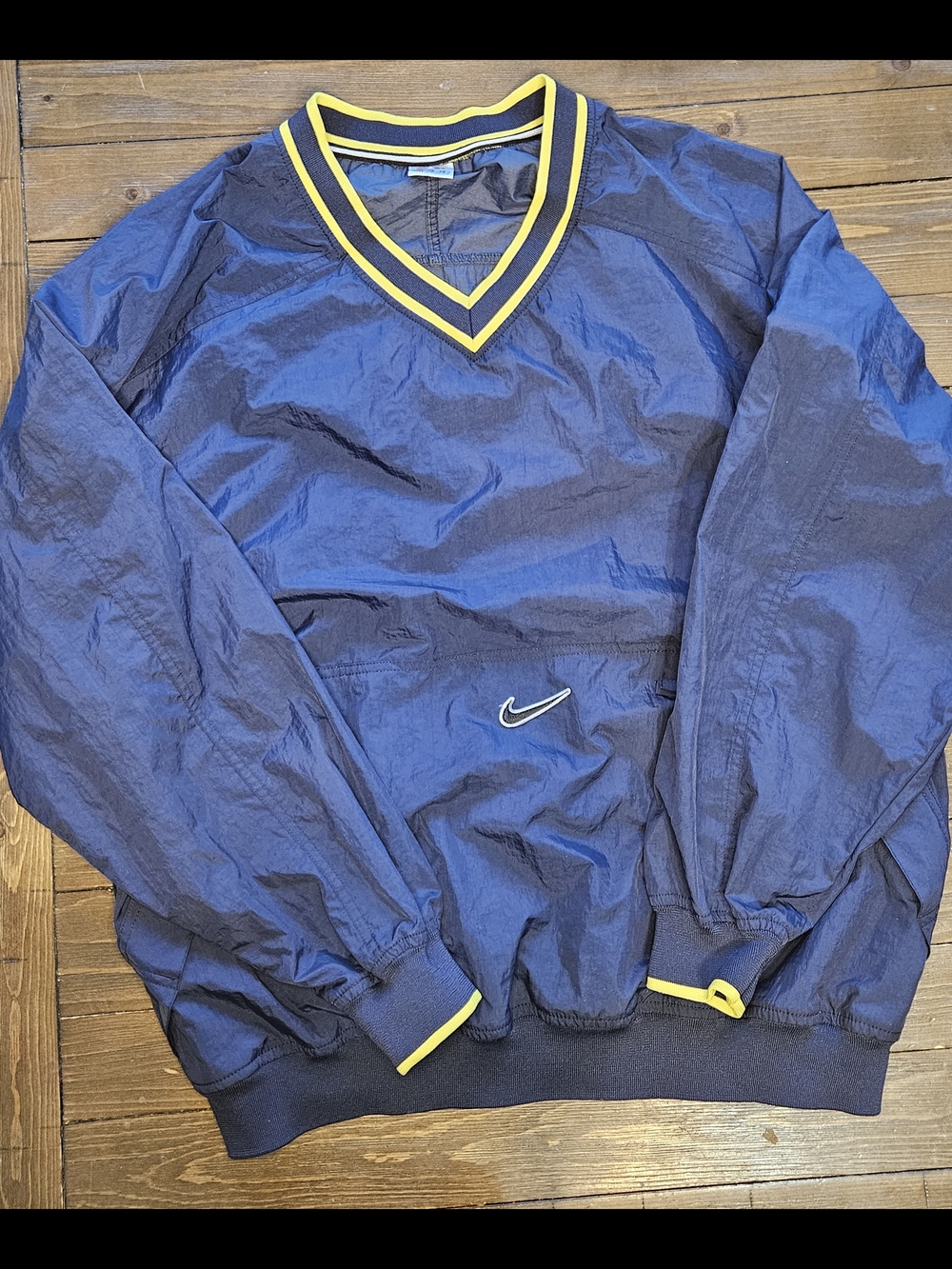 Vintage Nike Y2K Pullover Windbreaker Jacket V-Neck Navy Yellow XL Oversized